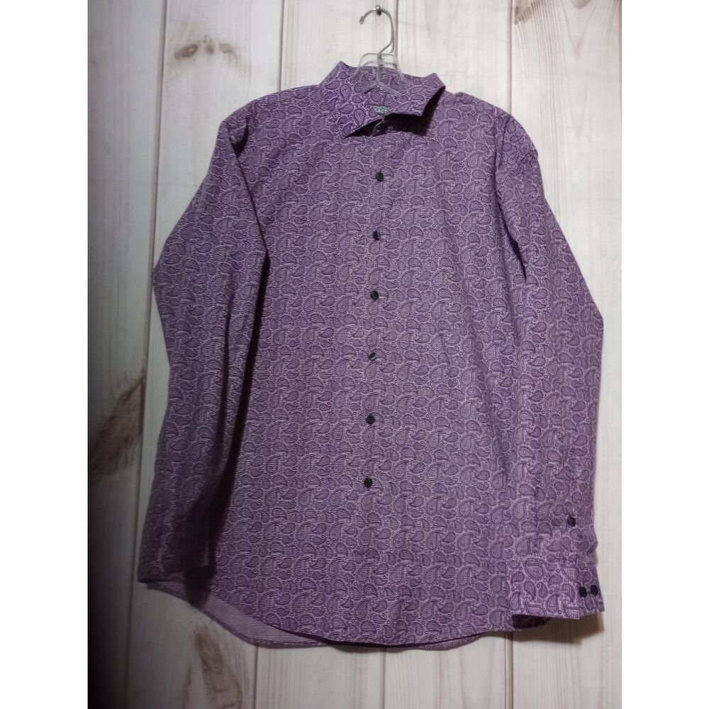 Kenneth Cole Reaction Purple Paisley Slim Fit Cotton Shirt‎ 16.5 32/33